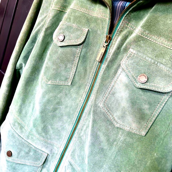 Bernardo Genuine Suede Leather Lined Jacket Zip Front w/ Pockets, Green, Medium - Picture 4 of 14